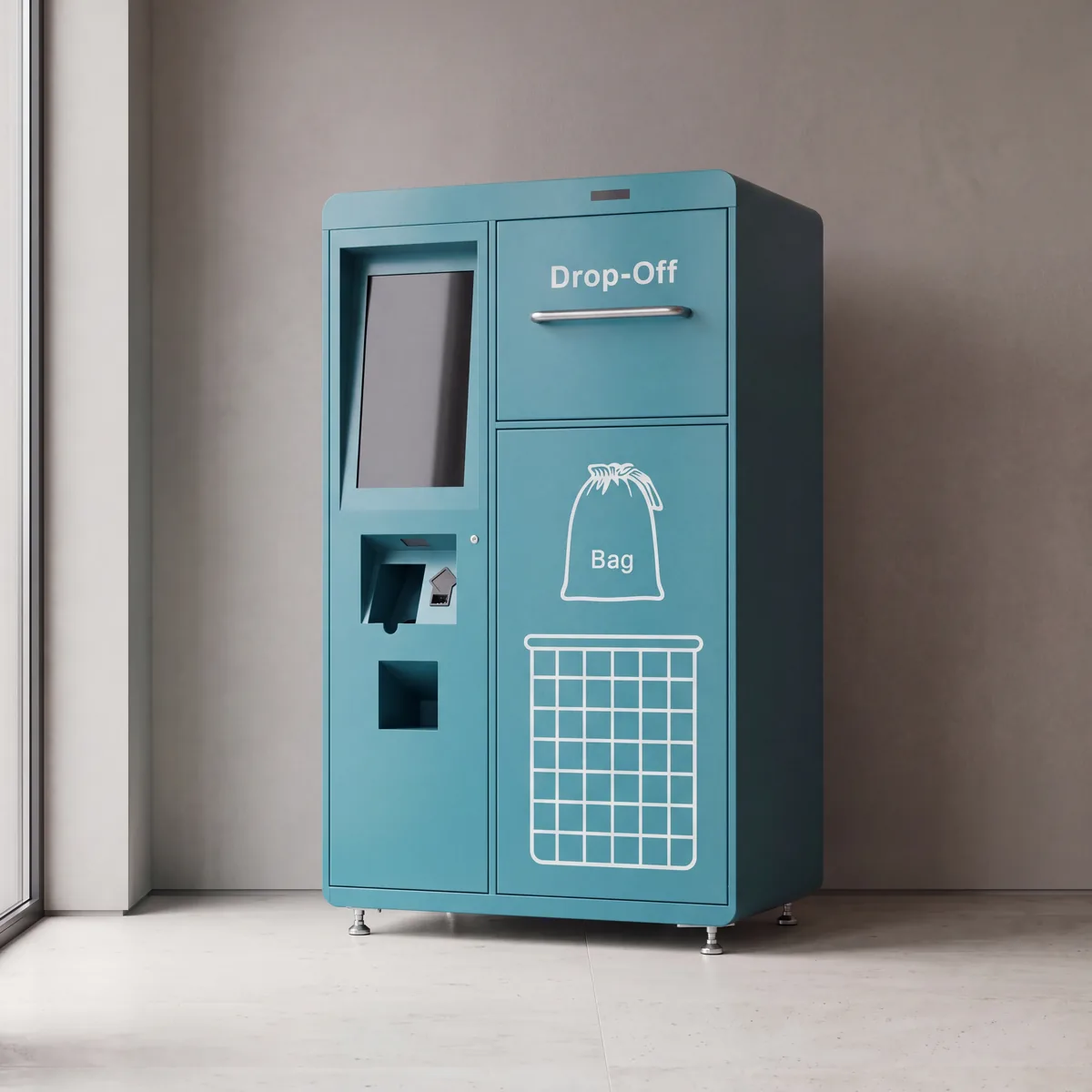 The Proxalo Drop-Off unit installed against a lobby wall